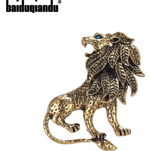 Baiduqiandu Brand New Arrival Antique Gold Color Lion Brooch Pins For Men Suit Dress Accessories