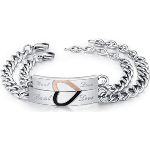 One Piece Stainless Steel Couple Bracelets & Bangles Real Love Heart Bracelets For Women Men Lovers' Jewelry Dropshipping