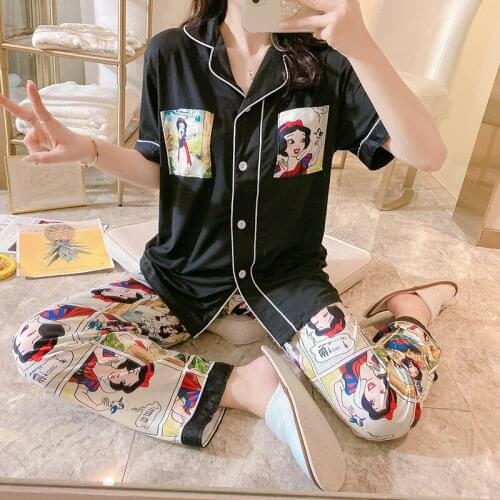 Disney Girl Princess pajamas cartoon cute cardigan short-sleeved trousers sweet student milk cotton home service pajamas set