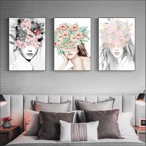 Posters and Prints Feather Woman Pictures Women Flowers Abstract Beauty Oil Painting Canvas Wall Art Pictures Home Decoration