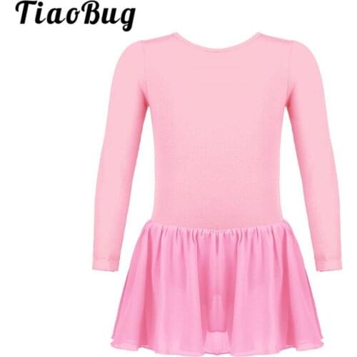 TiaoBug Kids Girls Ballet Tutu Chiffon Dress Long Sleeve Cotton Ballet Leotard Children Gymnastics Leotard Stage Dance Costume