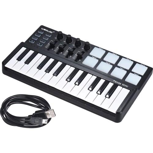 WORLDE Panda MINI 25-Key Ultra-Portable USB MIDI Keyboard Controller 8 Colorful Backlit Trigger Pads