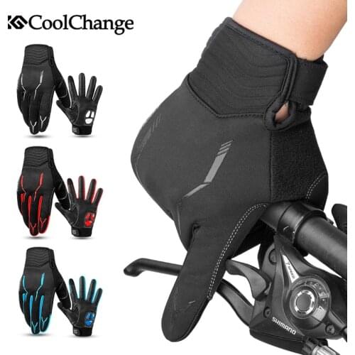 CoolChange Cycling Gloves Winter Thermal Windproof Bicycle Gloves Outdoor Sport MTB Bike Glove Full Finger GEL For Men Women