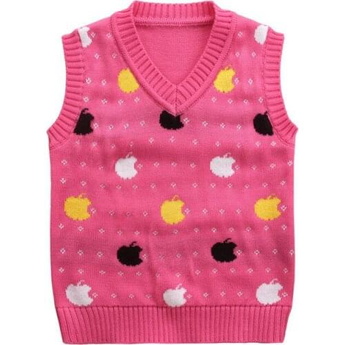 Spring Autumn Baby Kids Sweater Vest Boy Girls Outwear V-neck Apple Print Vests Kids Waistcoat Sweaters Children Clothing