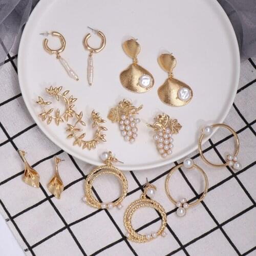 JOUVAL Simulated Pearl Vintage Metal Drop Dangle Earrings For Women Boho Style Ethnic Charms Statement Female Beach Jewelry Gift