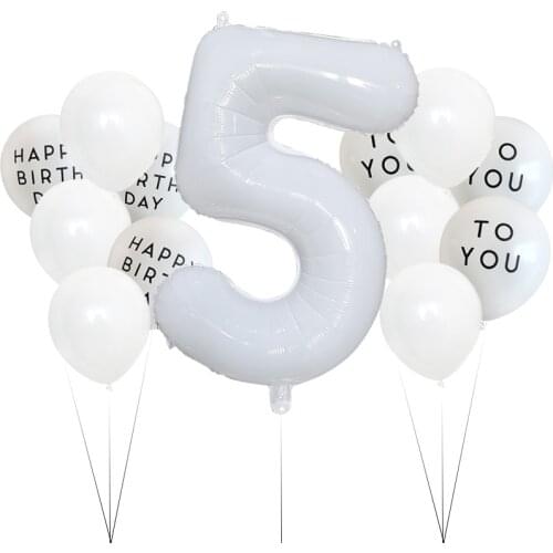 13Pcs 32inch White Number Foil Balloons Happy Birthday To You Latex Birthday Party Decoration Baby Shower Decoration Air Globos