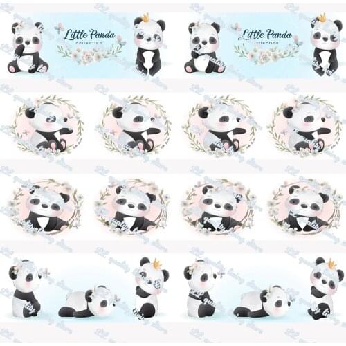WL 5/8‘’16MM Cute Cartoon Panda Grosgrain Ribbon Gift Wrapping Hair Bow Diy Party Decoration Craft Supplies Animal Collar
