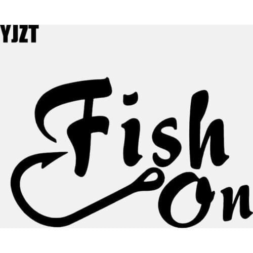 YJZT 15.9CM*9.9CM Vinyl Car Sticker Decal Fish On Fishing Hook Black/Silver C24-0654