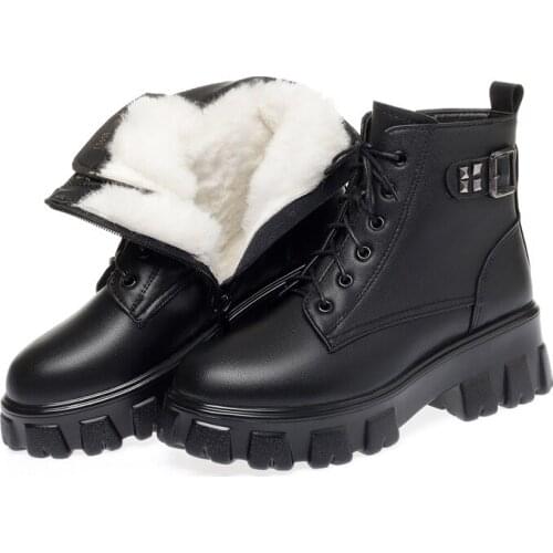 2021 New Autumn Single Boots Tide Shoes Genuine Leather Warm Plush / Wool Boots Snow Boots High Heels Non-slip Women Shoes Boots
