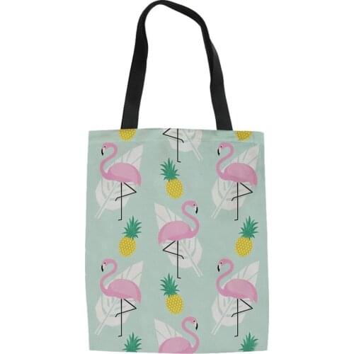 HaoYun Women Linen Bags Cartoon Flamingo Prints Pattern Fashion Shopping Bag Girls Handbag Cotton Lady Cool Canvas Shopping Bags