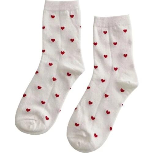 Women Love Heart Pattern Socks Japanese Style Sweet Cute Cotton Sock Female Spring Autumn Casual Socks Breathable Student Soxs
