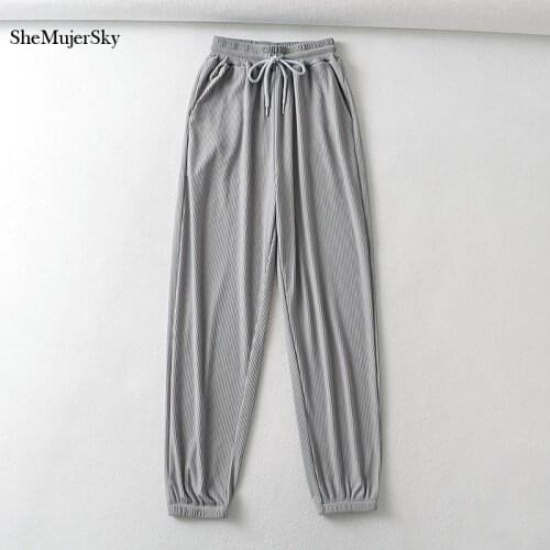 SheMujerSky Women Soft Solid Color Pants Summer Elastic Waist Casual Pant 2021 pantalon femme