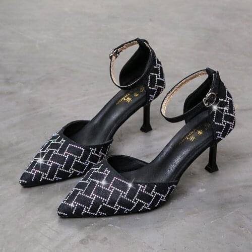 2021 Summer Womens High Heel Solid Color With Pointed Toes Sexy Womens Shoes Buckles Strap Stiletto Heels Female Wedding Shoes