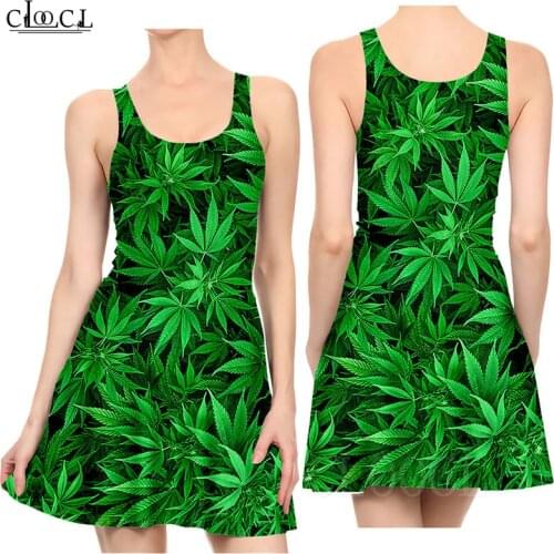 Ultra Slim Pleated Plus Size Dress Women 3D Print Hemp Leaves Pattern Sleeveless Dress Summer Sexy Party Dress Beach Dresses New
