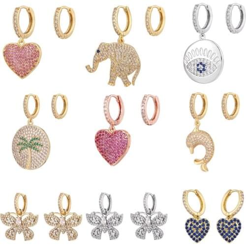 1Pair Small Hoop Earrings wholesale Rainbow CZ Jewelry Gold Color tree cherry accessries for women