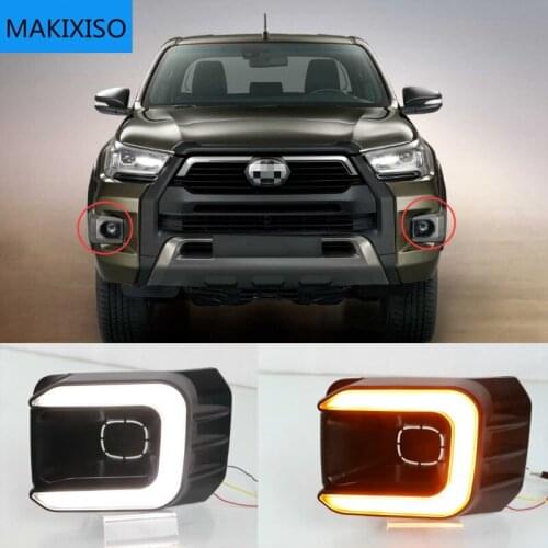 12V LED DRL Daytime Running Light For Toyota Hilux Revo 2020 2021 Waterproof Yellow Turn Signal Indicator Light Bumper fog lam