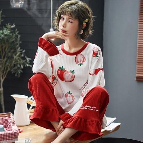 2020 Women Clothes for spring Pajamas Sets O-Neck Sleepwear Lovely cartoon Pijamas Mujer Long Sleeve Cotton Sexy Pyjamas Female