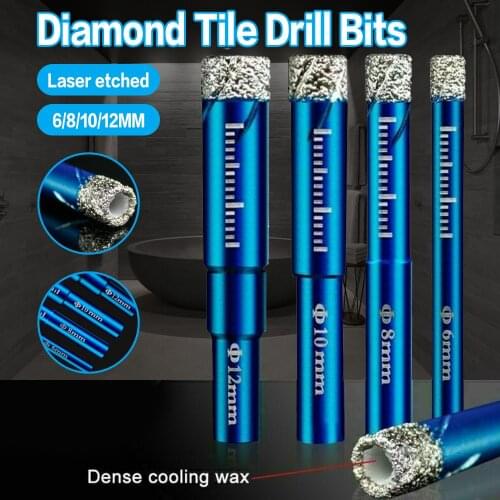 4pcs Diamond Tile Drill Bits Diamond Core Drill Bit Dry Drilling Porcelain Glass Marble Ceramic Hole Saw Cut 6mm 8mm 10mm 12mm