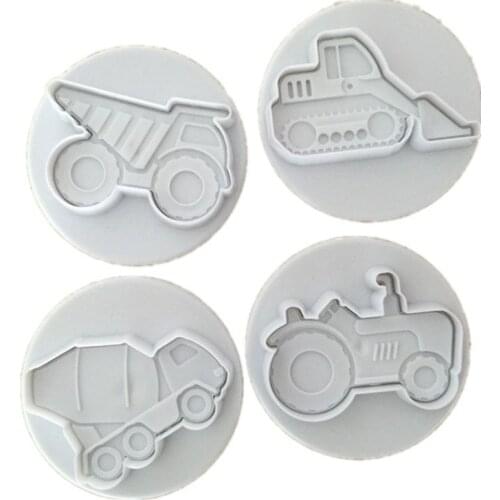 New 4 PCS/Set Special Vehicles Theme (Trucks,Tractor,Forklift) Plastic Cake Cookie Plunger Cutters Fondant Molds DIY Gift