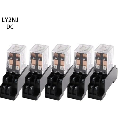 5 sets new pattern LY2NJ DC/12V 24V 110V 220V Coil Power Relay 8 Pins DPDT 10A LY2N-J HH62P JQX-13F With PTF08A Socket Base
