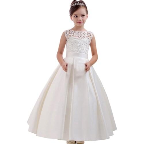 Sleeveless Satin Flower Girl Dresses For Weddings A-Line Lace Applique For Little Girls First Holy Communion Prom Dresses