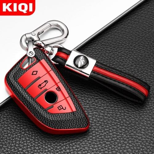 KIQI Soft TPU Leather Car Key Case Holder Cover for BMW X5 F15 X6 F16 G30 7 Serie G11 X1 F48 F39 Shell Keys Protection Keychain