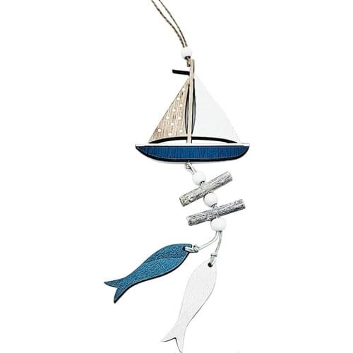 Marine Style Wooden Pendant Ocean Wind Crafts Small Fish Boat Innovative Accessory Wall Hanging Decoration Pendant