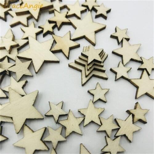 100PCS Star Wooden Pendants Ornaments Wooden DIY craft Laser Cut Embellishment Craft Decor Ornaments Wedding Decoration Fashion