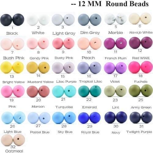 Baby Beads Silicone 12MM 1000Pc Baby Diy Beads Bpa Free Silicone Teether Baby Beads Chewable Accessory Beads Baby Teether