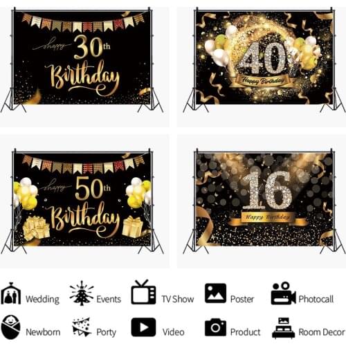 Celebration Party for 18th Birthday Backdrop Photography Props Golden Font Style Decoration Photoshoot Background