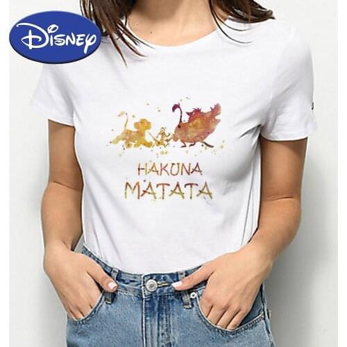 Disney Oversized T shirt Women Aesthetic The Lion King Graphic HAKUNA MATATA Happy Women Casual T-shirts Crewneck Ropa Mujer