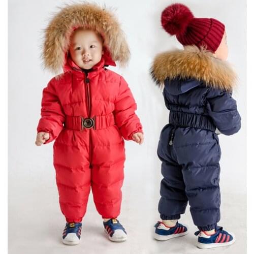 2020 Winter Baby Boy Romper Down Childrens Warm Overalls Real Fur Hood Snow Toddler Girls Onesies Unisex Clothes for Babies