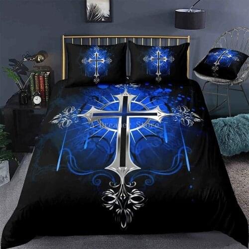 Cartoon Jesus Christ Cross Bedding Set Black Bedroom Decor 100% Microfiber Hypoallergenic Duvet Cover with Pillowcases