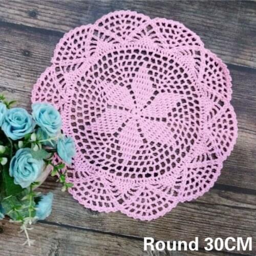 30CM Round Luxury Cotton Lace Pink Placemat Crochet Flowers Wedding Table Place Mat Home Kitchen Mug Coffee Cup Coaster Pad