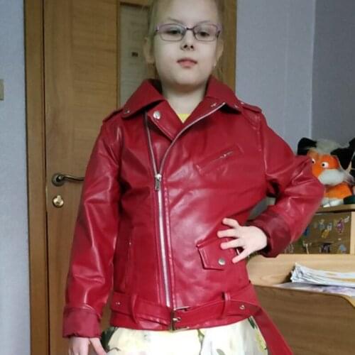 INS HOT baby girls coat childrens pu jacket kid outwear 3-13 years old 100-160cm high Girls motorcycle jacket wine red black