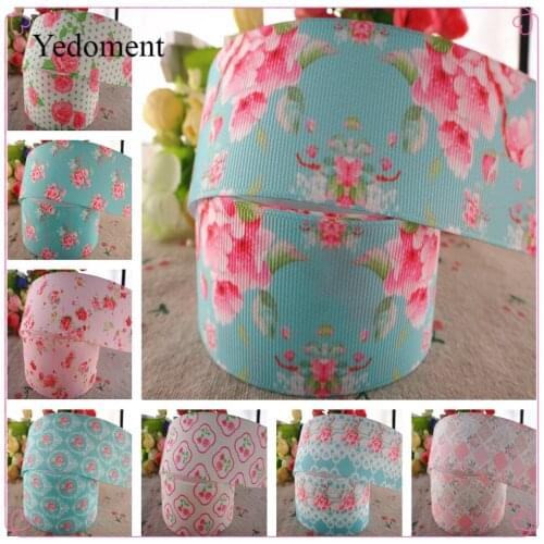 1" 25mm,1-1/2" 38mm 10 yards flowers printed grosgrain ribbons DIY hairbows handmade materials MD18010120