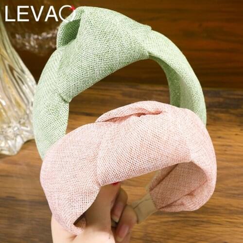 Levao New Solid Color Fabric Knotted Hairband Wide Side Headband For Women Hair Hoop Bezel Headwear Hair Accessories