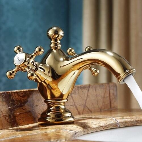 MAIDEER new high quality solid brass copper Golden basin faucet Gold unique Retro Cold and hot water tap cabinet faucet