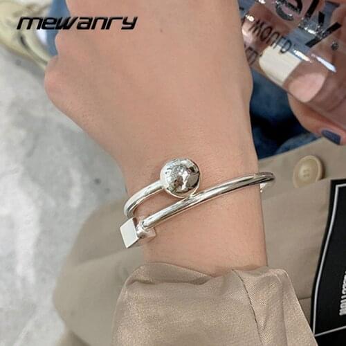 Mewanry 925 Sterling Silver Couples Bracelet for Women New Trend Elegant Party Ball Square Simple Design Jewelry Birthday Gifts