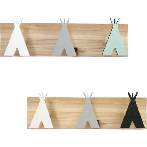 Cute Tent Row Hooks, Creative Home Hooks, Clothes Hangers, Solid Wood Childrens Room Wall Decoration