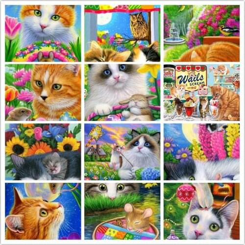 5D Full Drill Diamond Painting Kit Cute Cat and Mouse Diamond Embroidery Animal Cross Stitch Mosaic Home Diy Children Gift
