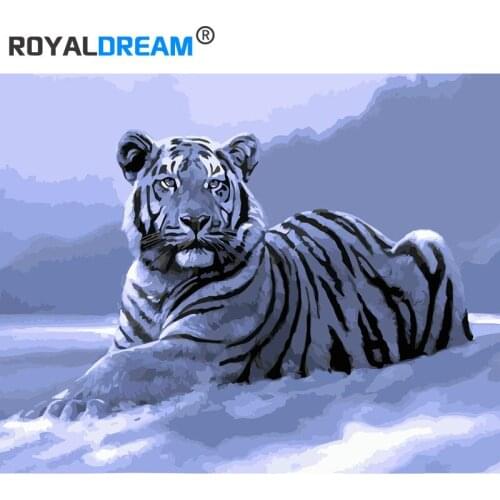 ROYALDREAM Snow White Tiger DIY Painting By Numbers Canvas Painitng Home Wall Art Picture Coloring By Numbers For Home Decor
