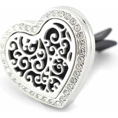 Stainless Steel rhinestone crystal lover heart shape car essential oil aroma Diffuser Pendant Locket vent clip