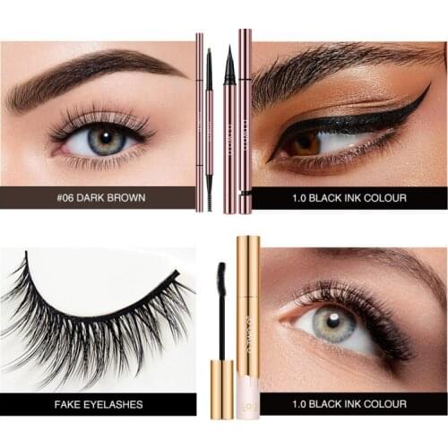 O.TWO.O Four-in-one Eye Makeup Set Waterproof Not Blooming Eyeliner Mascara Long-lasting Eyebrow Pencil False Eyelashes TSLM2