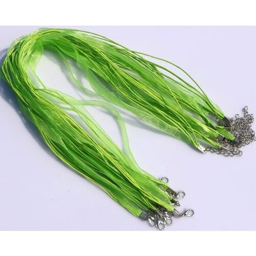 Wholesale 100pcs 18 Inch Adjustable Apple Green Organza Ribbon Necklace Cord with Lobster Clasp For Charm DIY Jewelry Making
