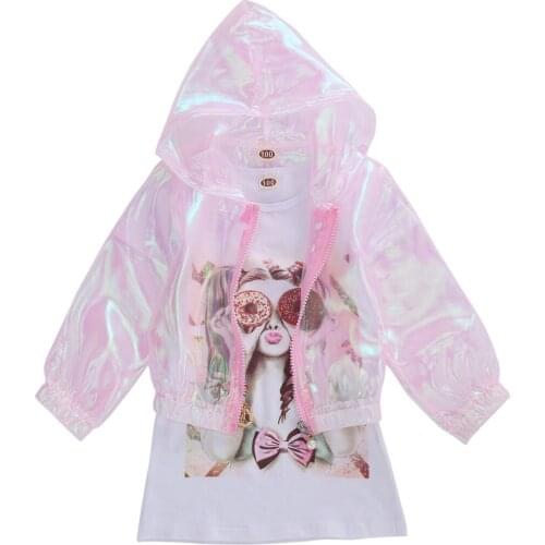 1-6Y Summer Lovely Inafnt Baby Girls Dress+Coat 2pcs Cartoon Print Short Sleeve Casual Dress+Sun Protect Jacket