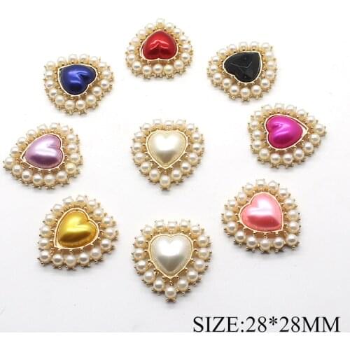 Metal Buttons 10Pcs / Set Pearl Embellished Peach Heart Buttons, Handicraft Decoration, Hair Accessories, Wedding Accessories