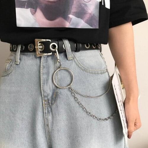 2Layer Punk Adjustable Hook Trousers Pant Pu Leather Waist Link Belt Chain Women Belt Silver Chain Fashion Jewelry Belt Black