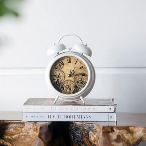 Powkhome Luxury Retro Table Clock Gear Silent Living Room VintageTable Watch Mechanical Clock Bedroom Home Decor