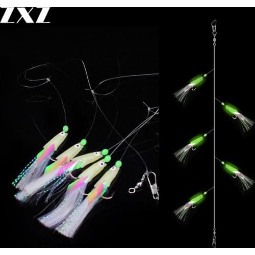 5pcs/1bag High Carbon Steel Sea Fishing Hook String Hook SABIKI with Luminous Beads Barbed Hooks 4# 3# 2# 1# 1/0# Fishhooks